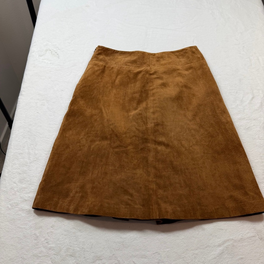INC International Concepts Suede Skirt Womens 6‎ Tan Good A-Line Pleated Midi - Picture 7 of 7